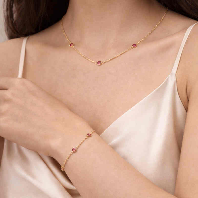 Комплект от жълто злато с розови шпинели - Image 2